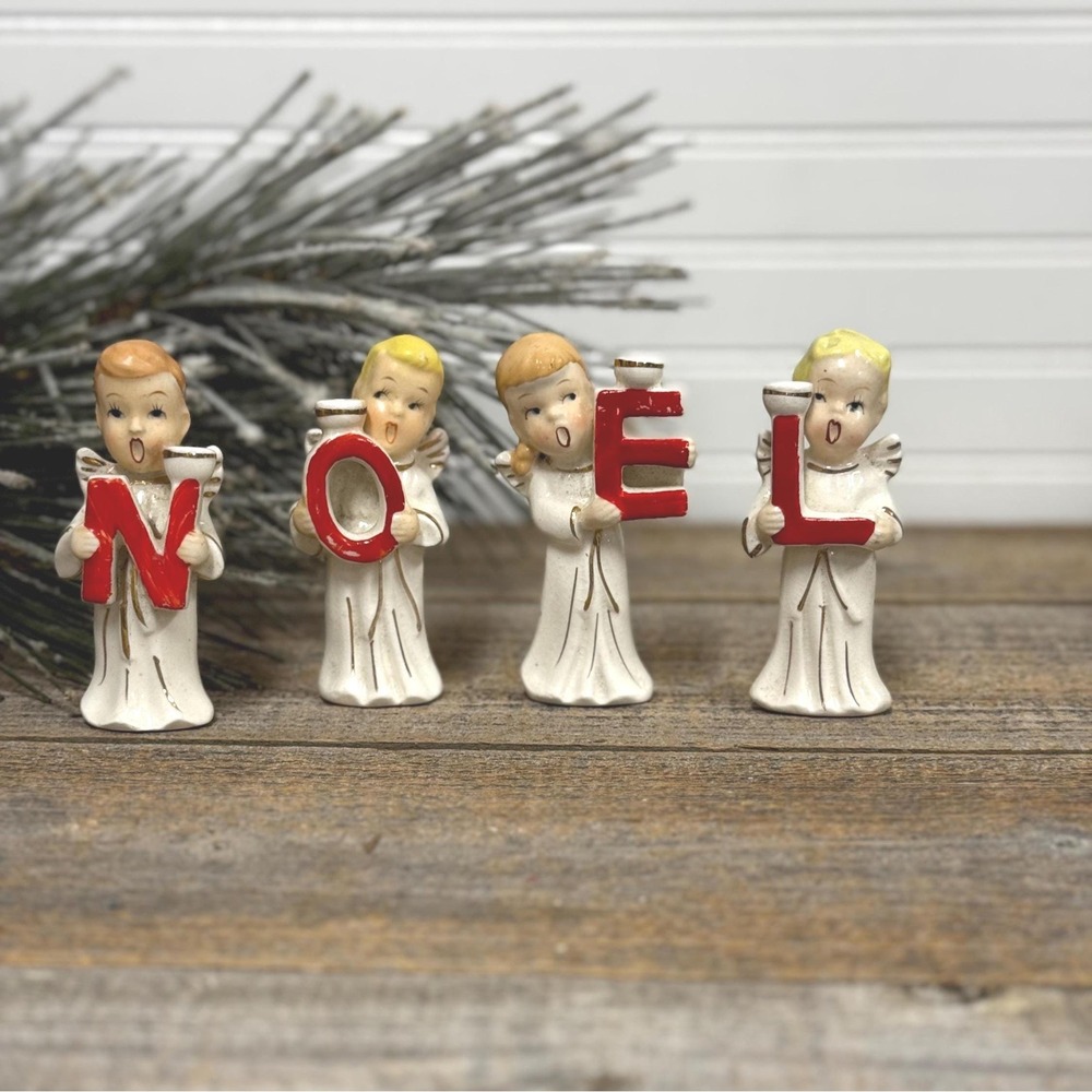 Vintage Commodore Japan NOEL choir angel candle holders